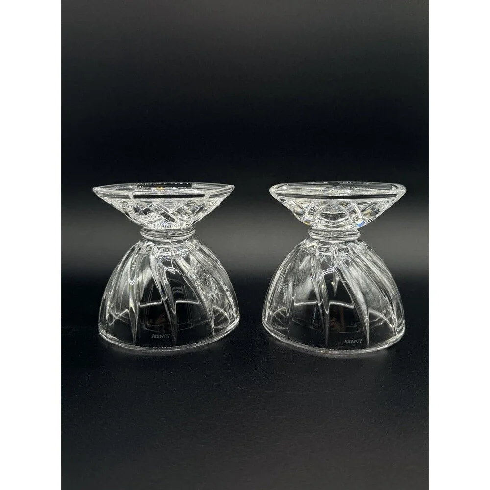 *2* VTG Marquis by Waterford Amway Diamond Collection Reversible Candle Holders